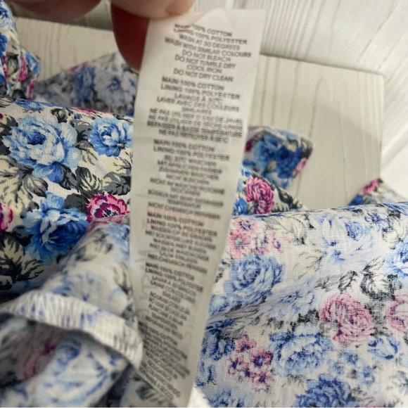 Nasty Gal Floral Print Dress 10 Blue Pink White Long Sleeve Mini Ruffles - Picture 12 of 12